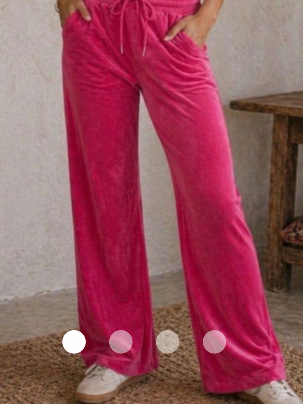 Pink Velvet Wide-Leg Drawstring Pants
